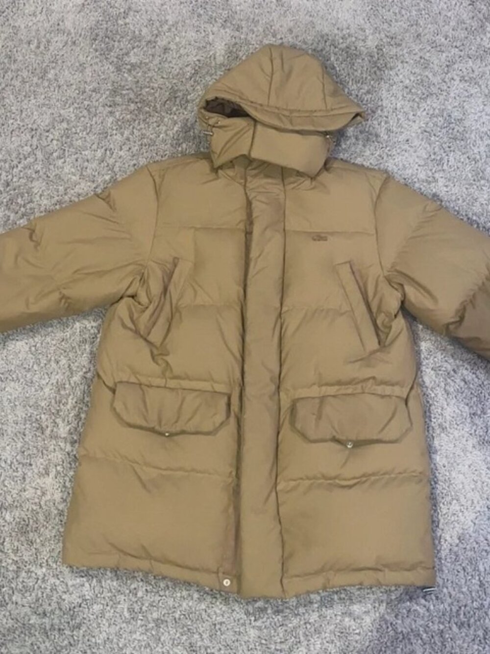 Lacoste Men's Khaki Winter Puffer Coat with Hood, Size L